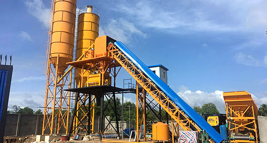 Planta mezcladora de hormigón con banda de alimentación Hamac in Philippines 